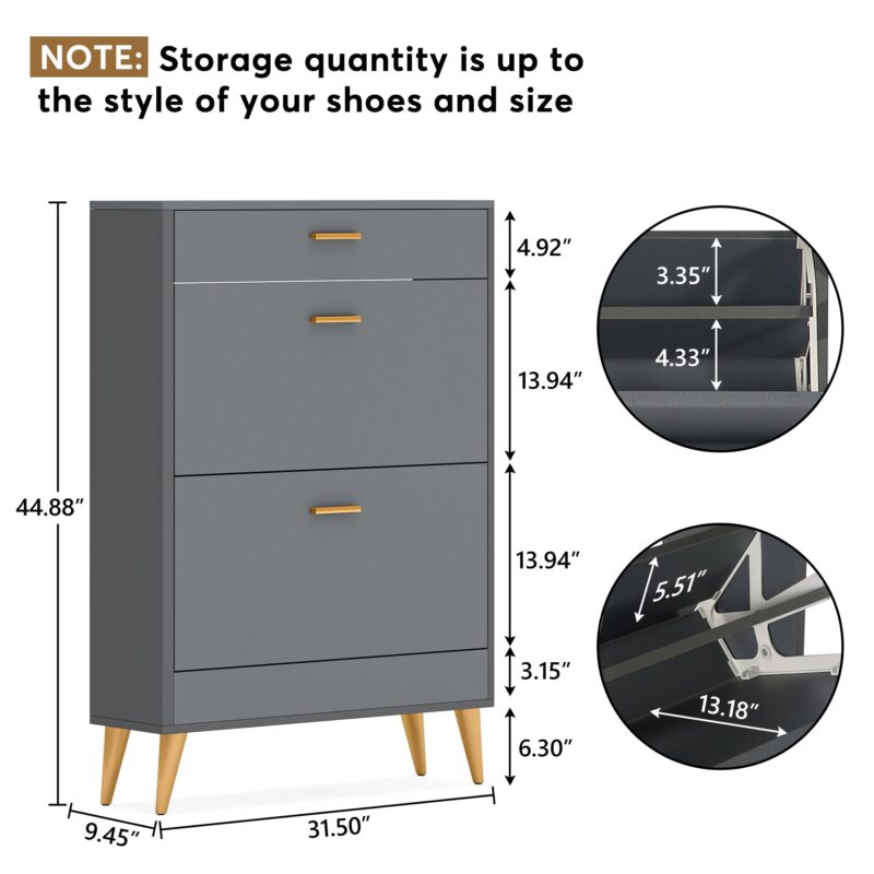 Shoe Cabinet, 16 Pairs Shoe Storage Rack with Drawers - Image 9