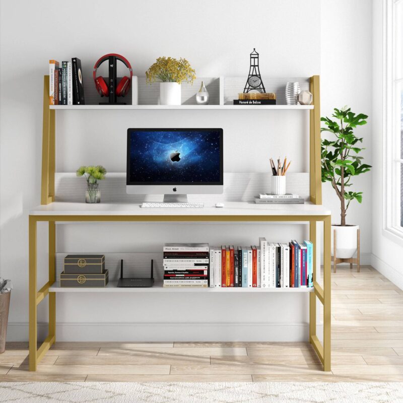 Computer Desk, Home Office Desk with Hutch and Storage Shelf