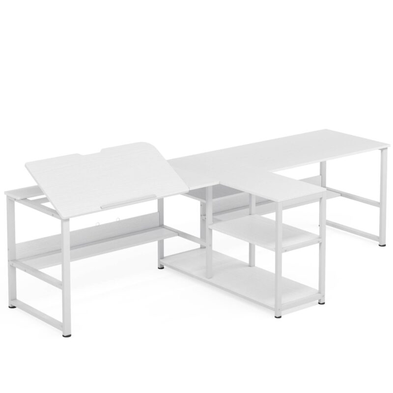 Two Person Desk, 94.5"Computer Desk with Shelves and Tiltable Tabletop - Image 8