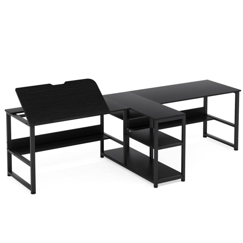 Two Person Desk, 94.5"Computer Desk with Shelves and Tiltable Tabletop - Image 10