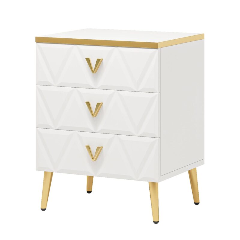 Nightstand, Modern Wooden Bedside Table with Three Drawers - Image 2