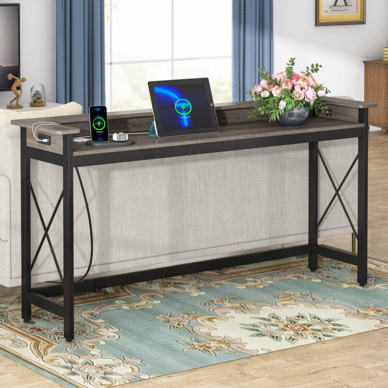 Console Table, 70.9" Sofa Table with Outlets and USB Ports - Image 7