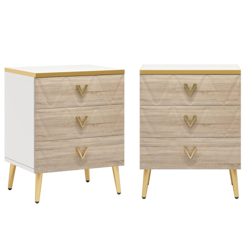 Nightstand, Modern Wooden Bedside Table with Three Drawers - Image 10