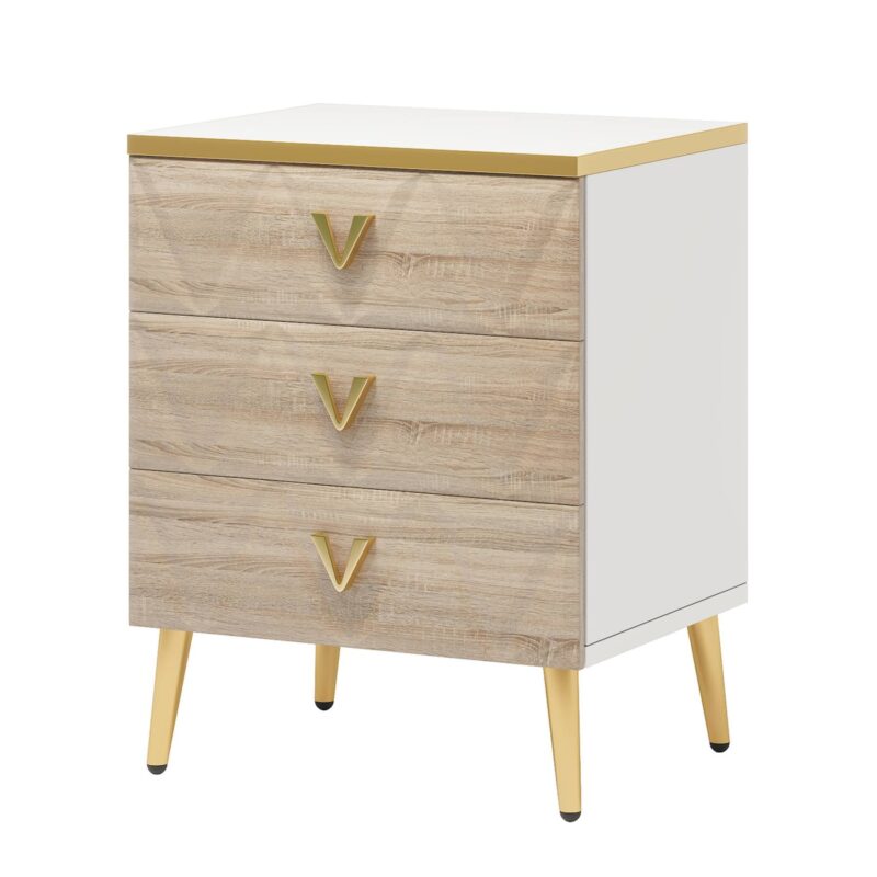 Nightstand, Modern Wooden Bedside Table with Three Drawers - Image 9