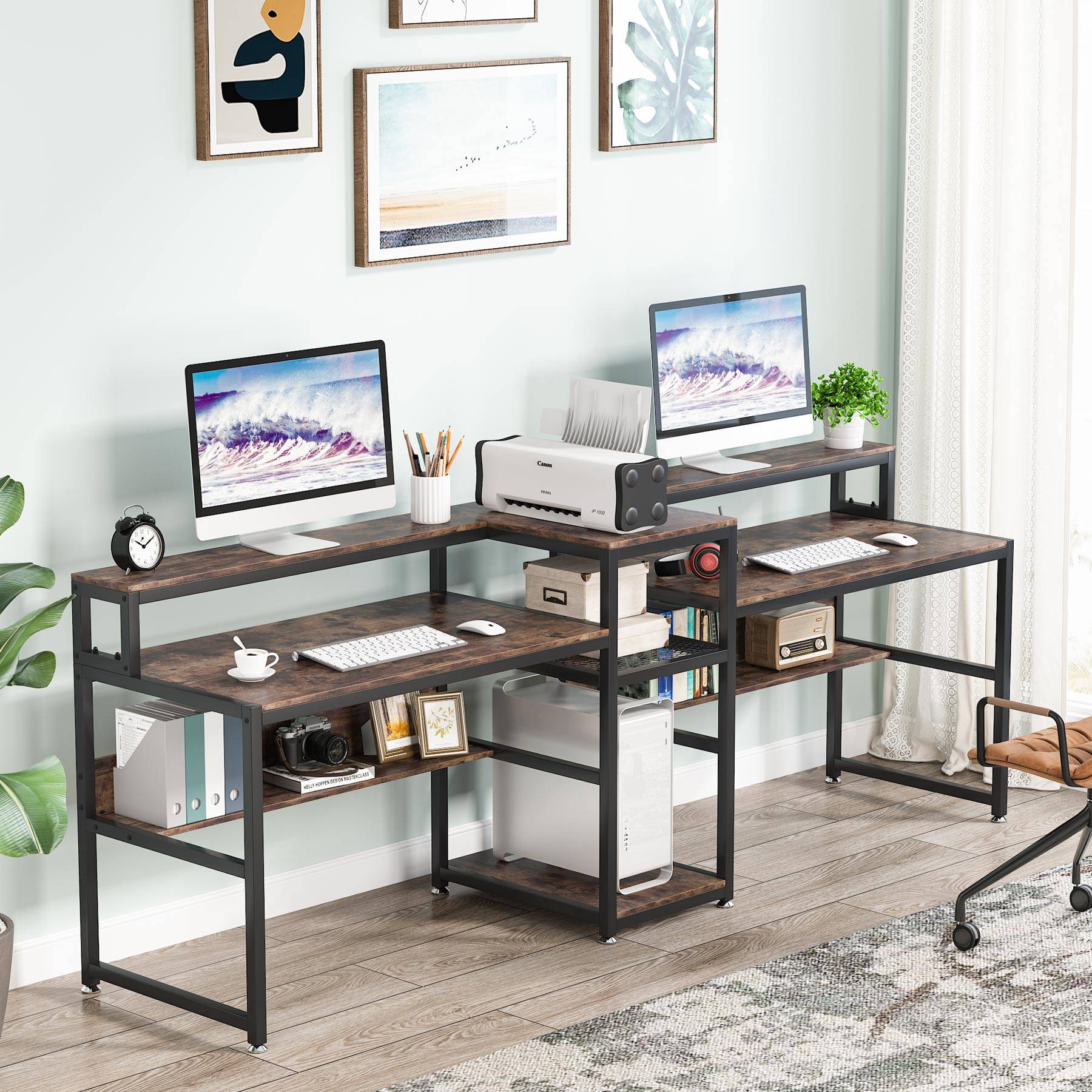 Two Person Desk, 94.5″ Computer Desk with Monitor Riser – MecaWorks – EGYPT