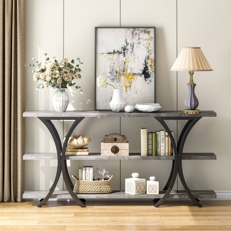 Console Table, Industrial Entryway Sofa Table with 3-Tier Shelves - Image 7