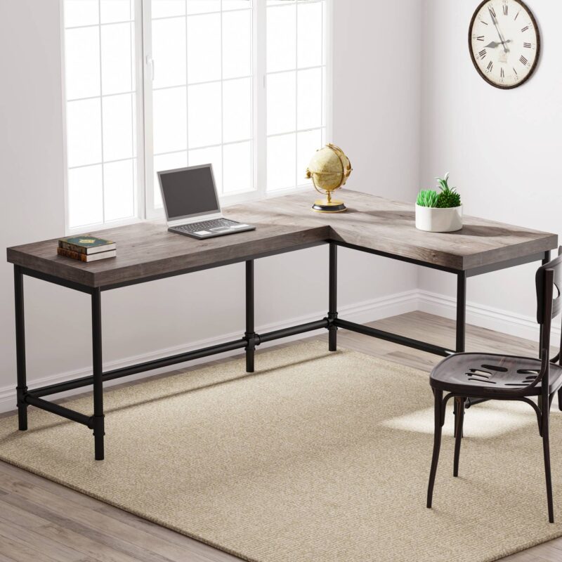 L-Shaped Desk, 67" Industrial Reversible Computer Corner Desk - Image 8