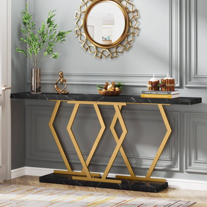 Console Table, Modern 70.9" Sofa Table with Faux Marble Tabletop - Image 7