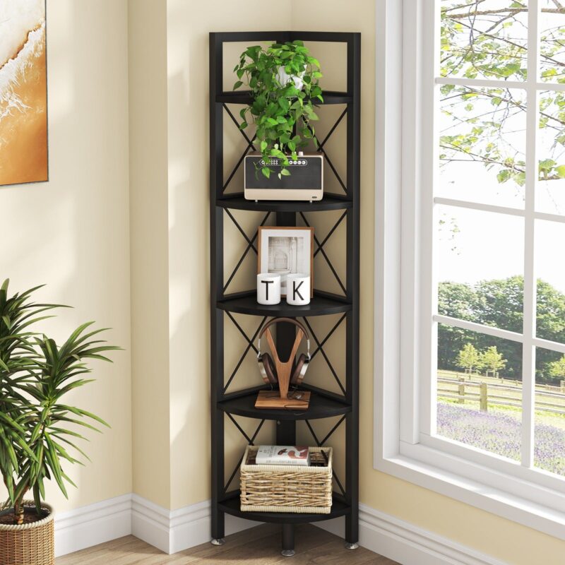 5 Tiers Corner Shelf, 63" Tall Corner Bookshelf & Bookcase - Image 9