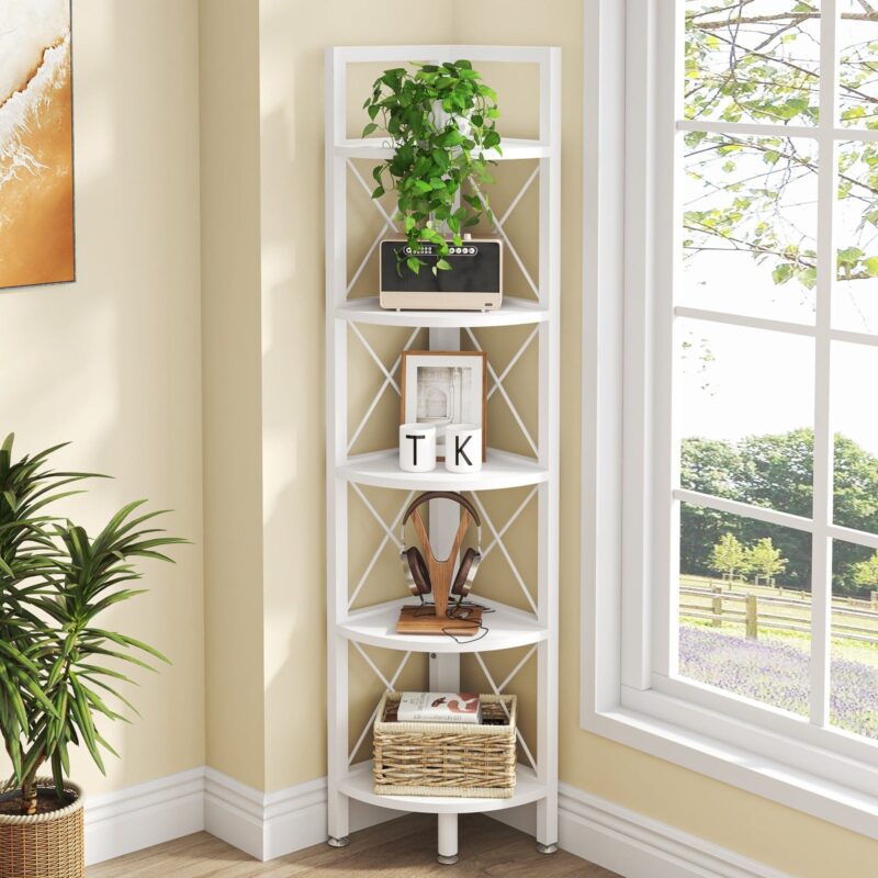 5 Tiers Corner Shelf, 63" Tall Corner Bookshelf & Bookcase - Image 7