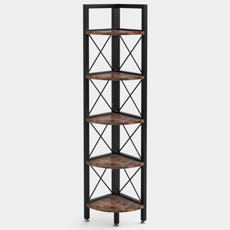 5 Tiers Corner Shelf, 63" Tall Corner Bookshelf & Bookcase - Image 2