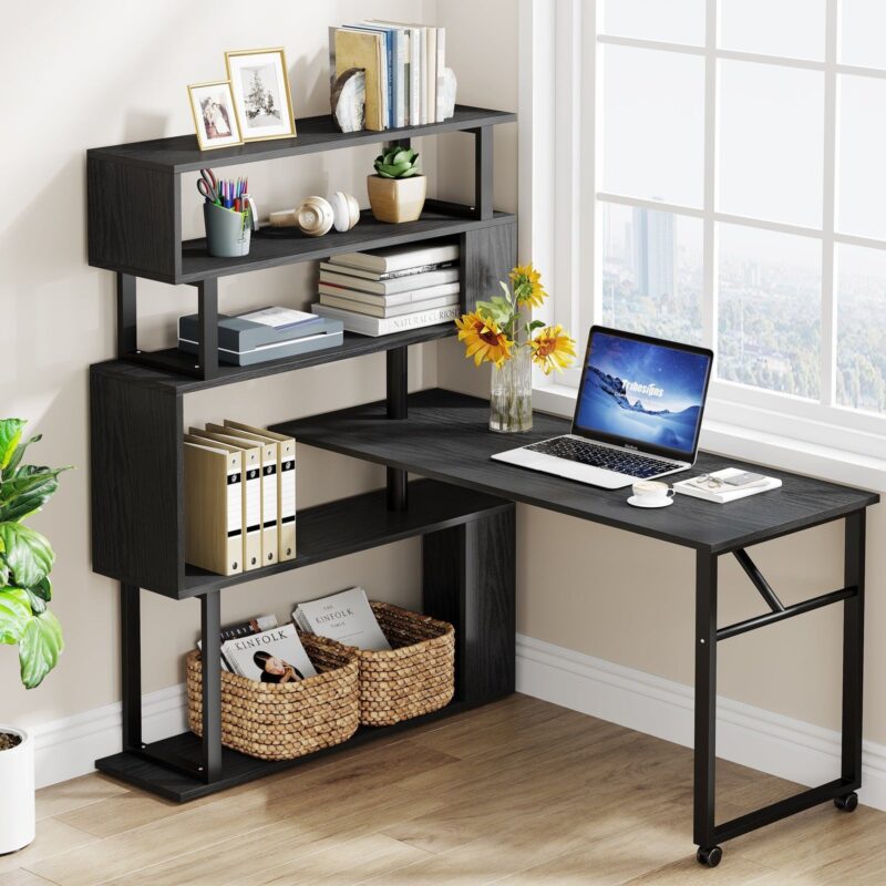 Rotating Desk, Reversible Computer Desk with 5 Shelves - Image 7