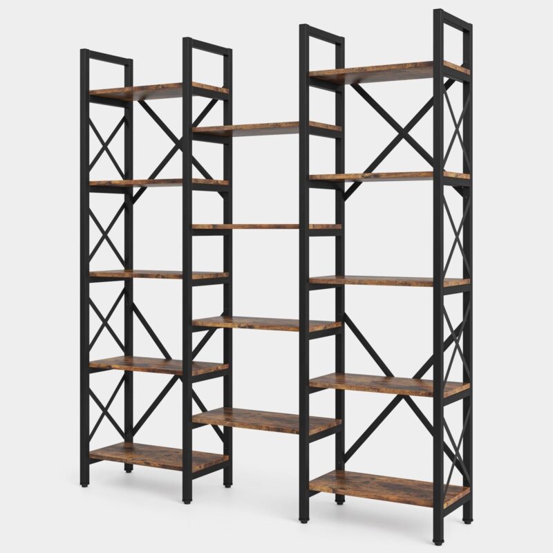 Bookshelf, 59" Triple Wide 5-Shelf Bookcase Display Rack - Image 2