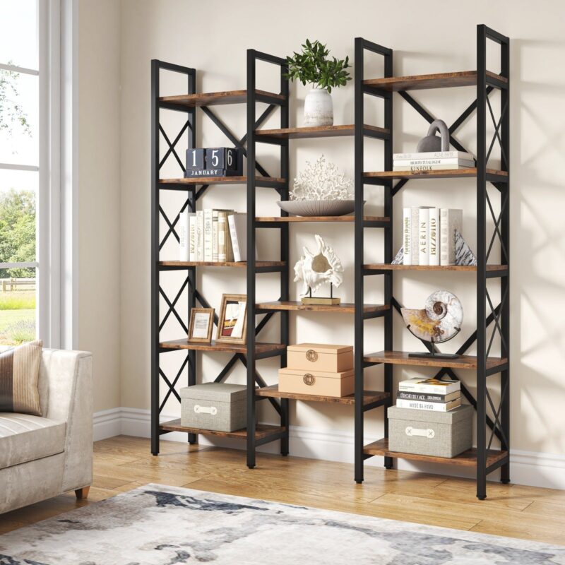 Bookshelf, 59" Triple Wide 5-Shelf Bookcase Display Rack