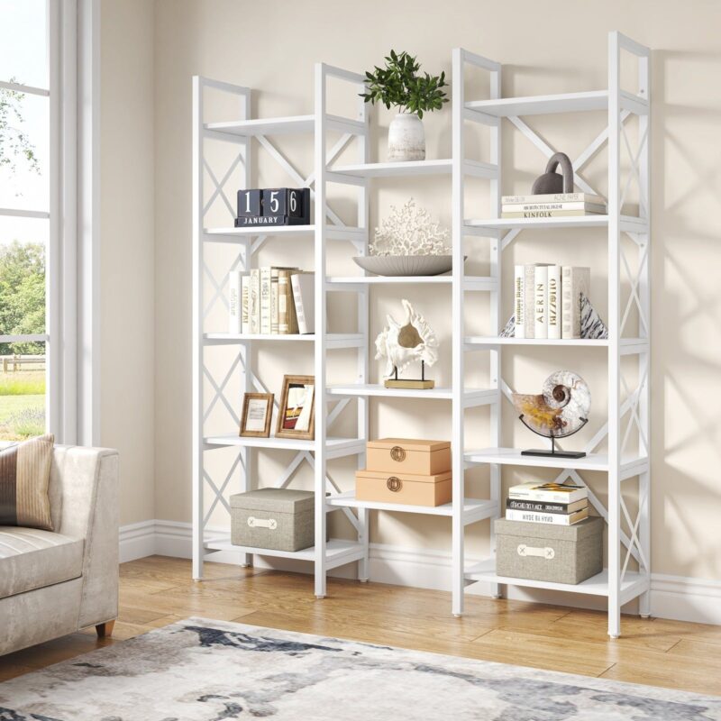 Bookshelf, 59" Triple Wide 5-Shelf Bookcase Display Rack - Image 7