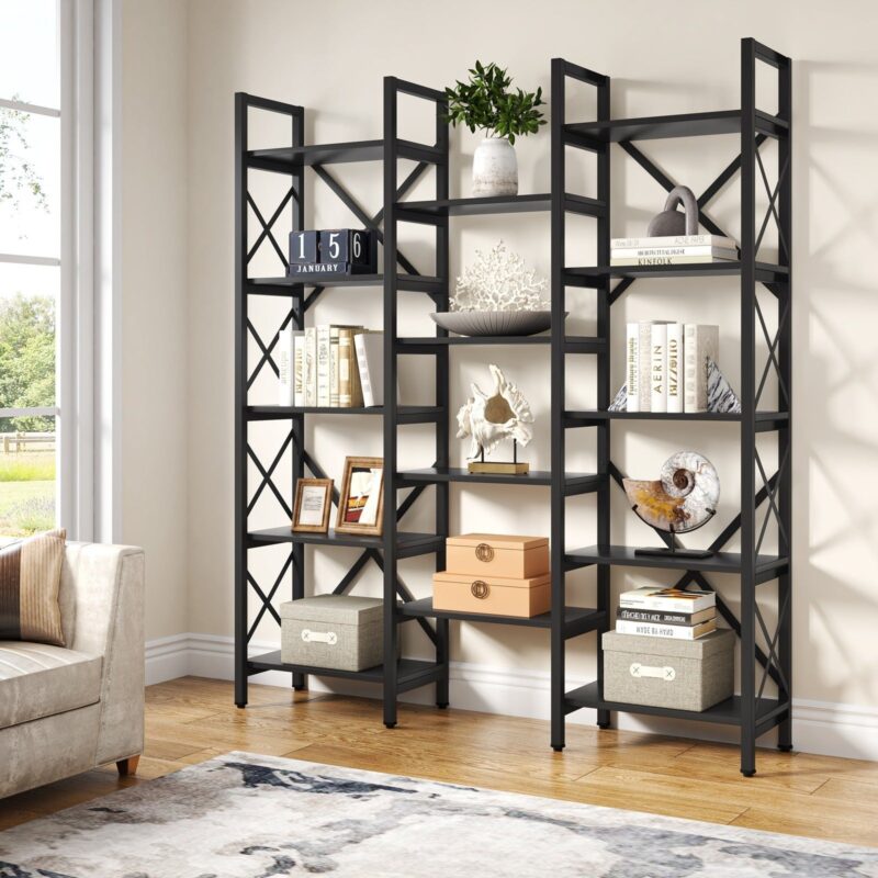 Bookshelf, 59" Triple Wide 5-Shelf Bookcase Display Rack - Image 9