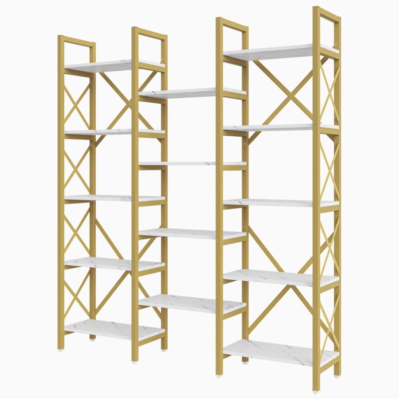 Bookshelf, 59" Triple Wide 5-Shelf Bookcase Display Rack - Image 12