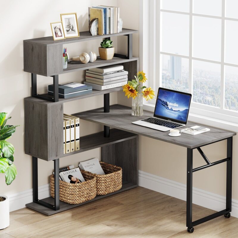 Rotating Desk, Reversible Computer Desk with 5 Shelves - Image 13