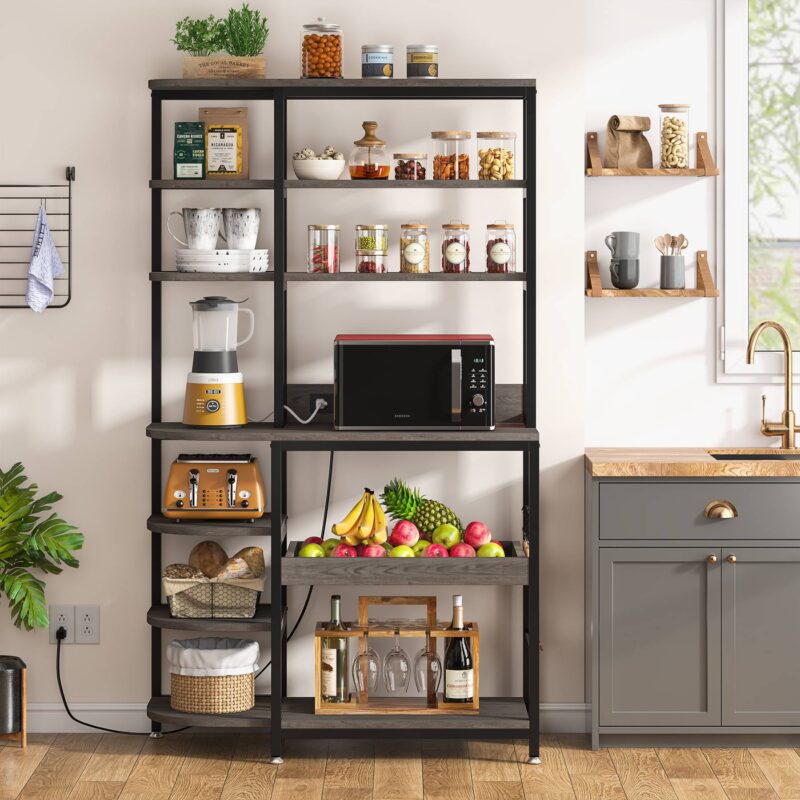 10-Tier Kitchen Bakers Rack with Power Outlets & Pull-Out Drawer - Image 6