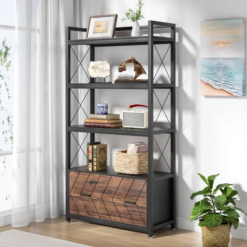 File Cabinet, Freestanding Filing Cabinet with Drawer & Open Shelves - Image 9