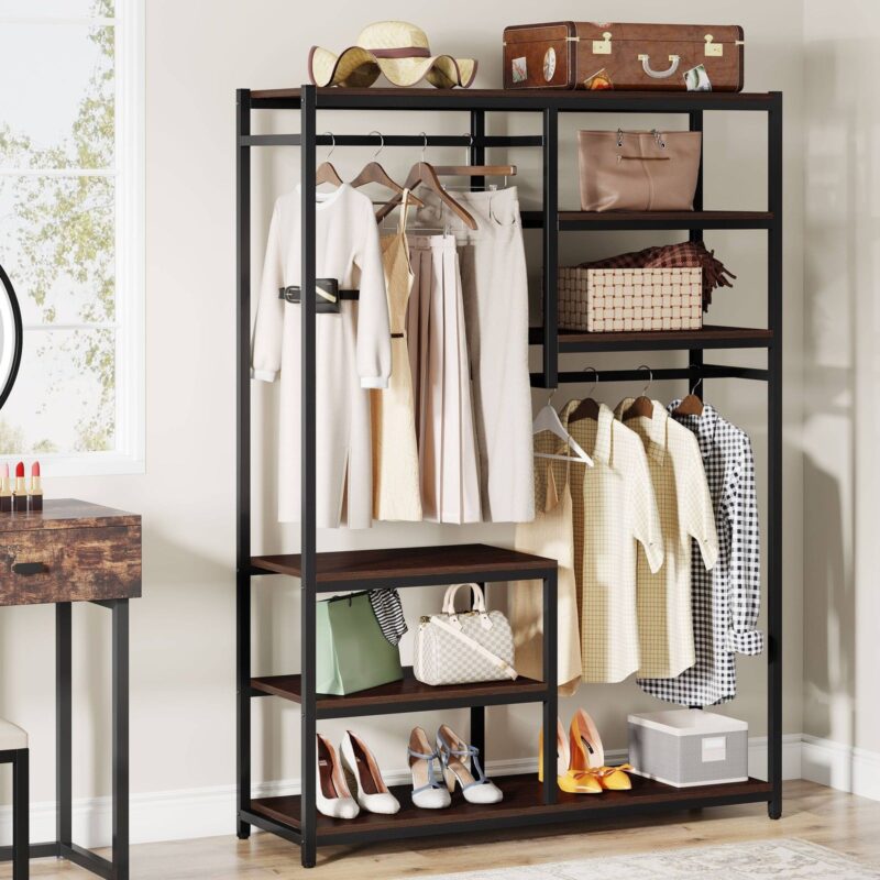 Freestanding Closet Organizer, Clothes Racks with 2 Hanging Rod