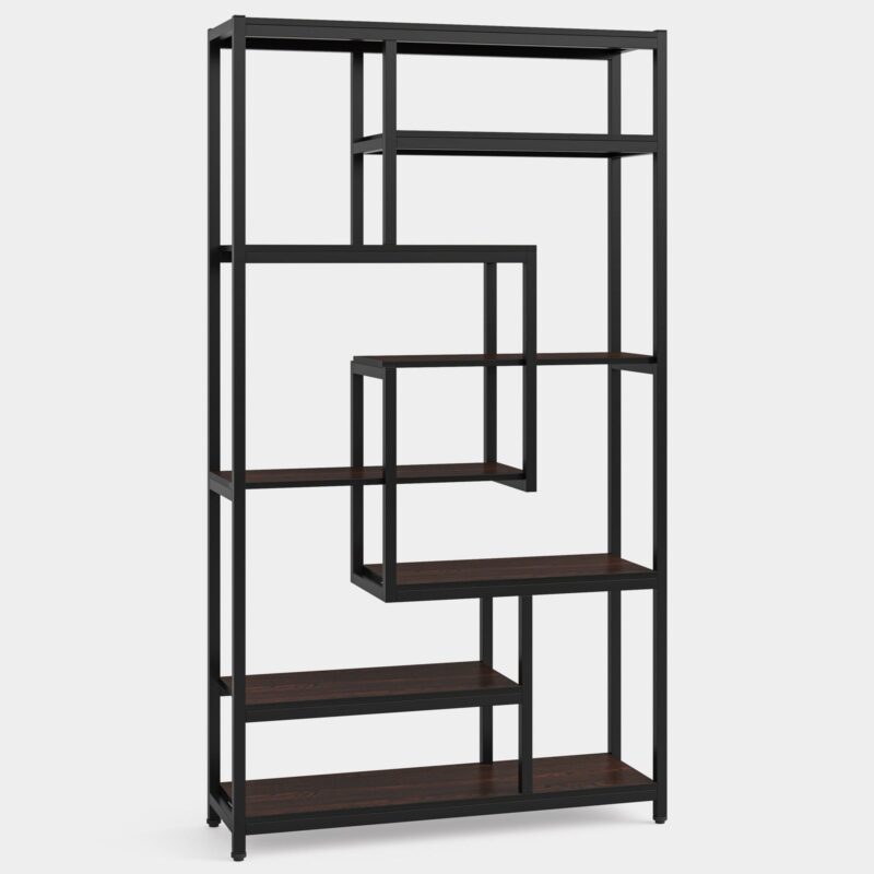 8-Shelves Staggered Bookshelf,  Industrial Etagere Bookcase - Image 2