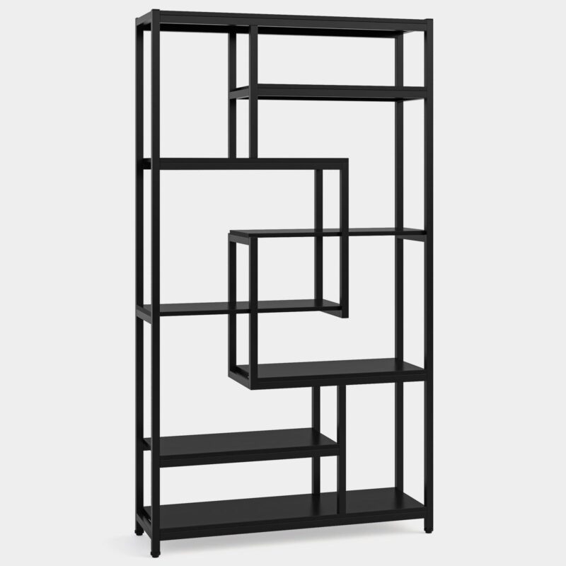 8-Shelves Staggered Bookshelf,  Industrial Etagere Bookcase - Image 12