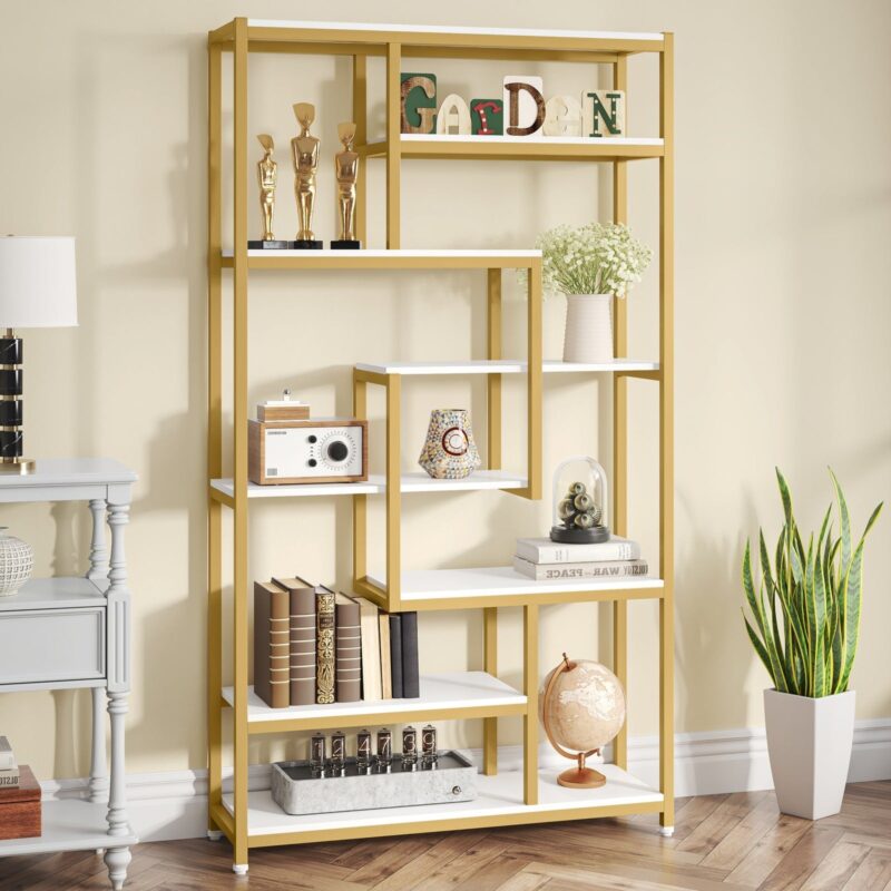 8-Shelves Staggered Bookshelf,  Industrial Etagere Bookcase - Image 7