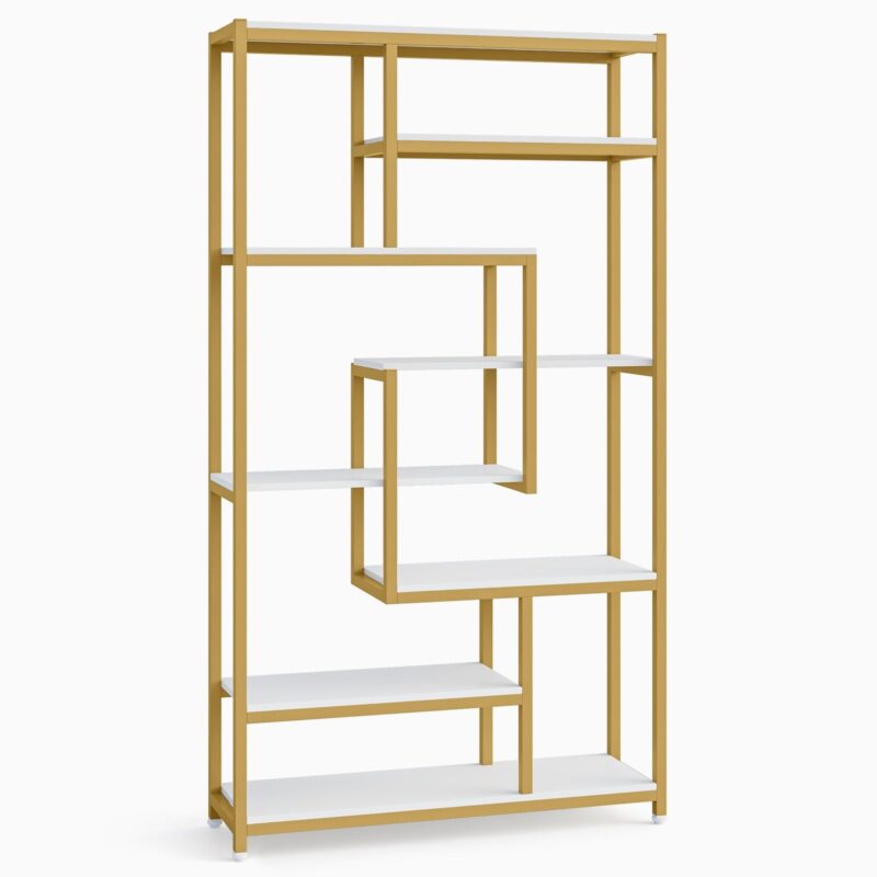 8-Shelves Staggered Bookshelf,  Industrial Etagere Bookcase - Image 8