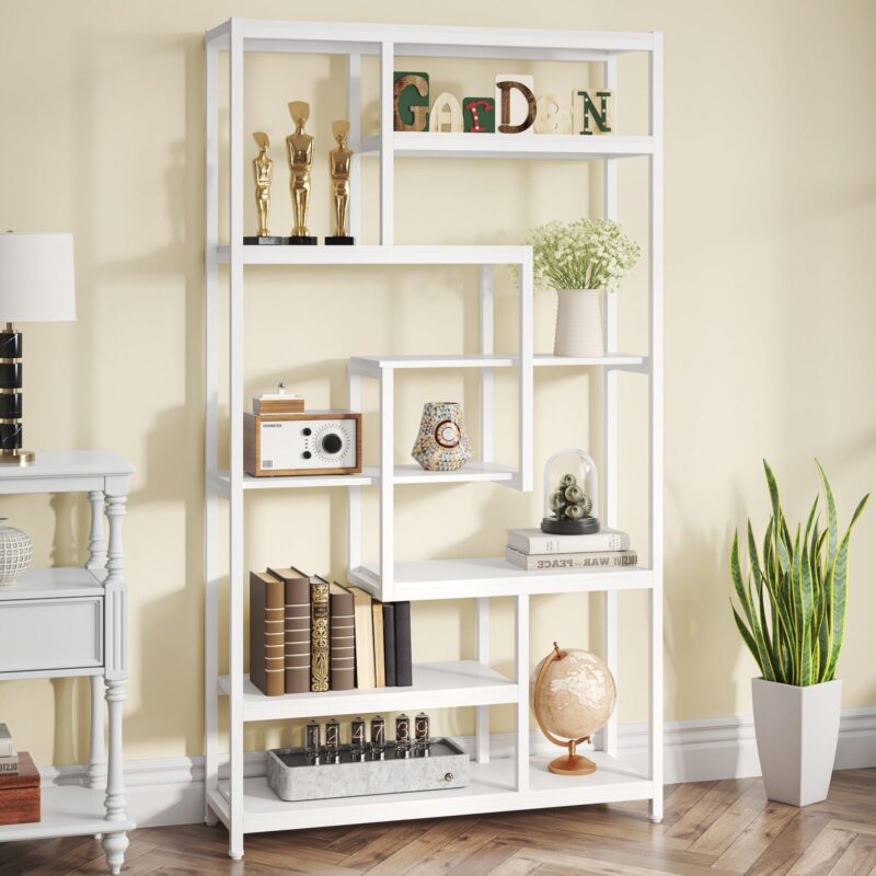 8-Shelves Staggered Bookshelf,  Industrial Etagere Bookcase - Image 9