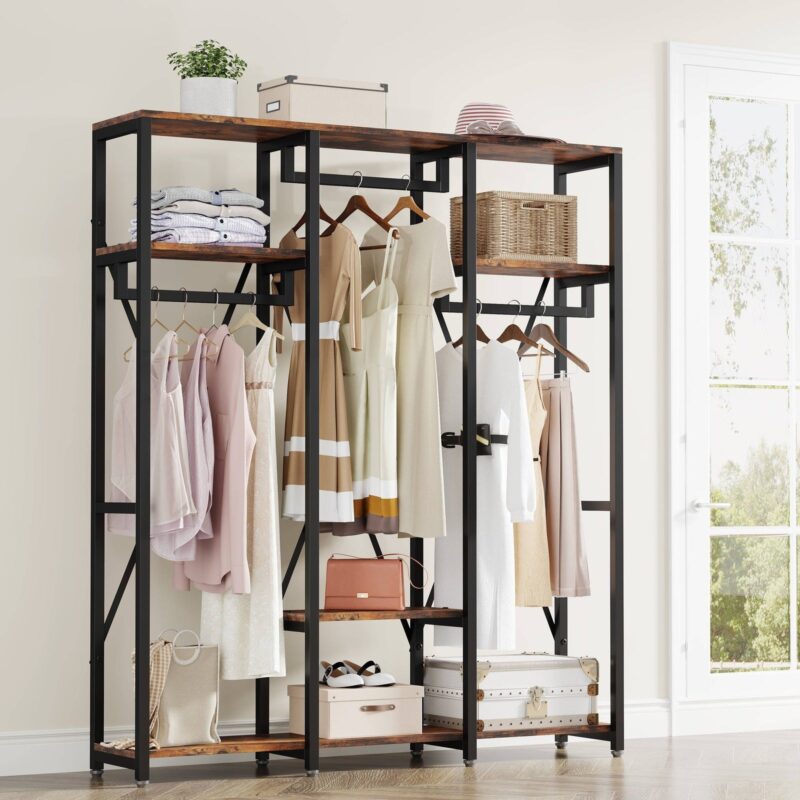 Freestanding Closet Organizer, Industrial 3 Rod Garment Rack