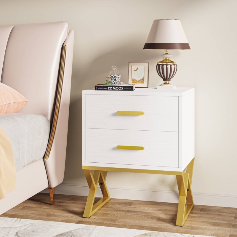 Nightstand, Modern Bedside Sofa Table with 2 Storage Drawers