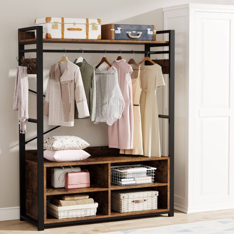 Freestanding Closet Organizer, Heavy Duty Clothes Garment Rack with Shelves