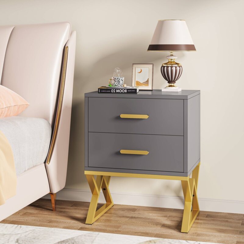 Nightstand, Modern Bedside Sofa Table with 2 Storage Drawers - Image 9