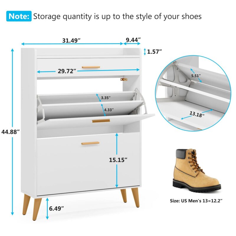 Shoe Cabinet, 16 Pairs Shoe Storage Rack with Drawers - Image 12