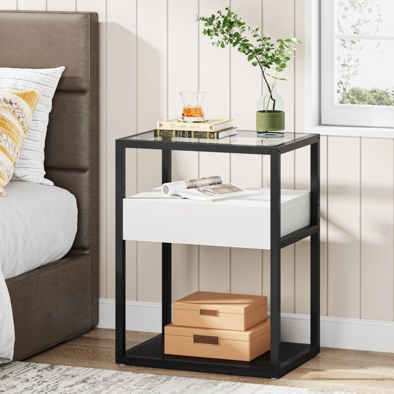 Nightstand, Modern Side End Table with Drawer and Shelf - Image 2