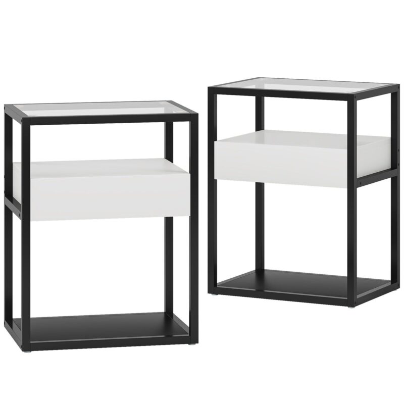 Nightstand, Modern Side End Table with Drawer and Shelf - Image 8