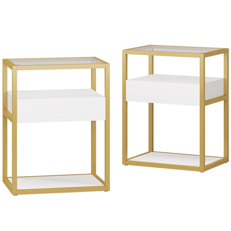 Nightstand, Modern Side End Table with Drawer and Shelf - Image 10