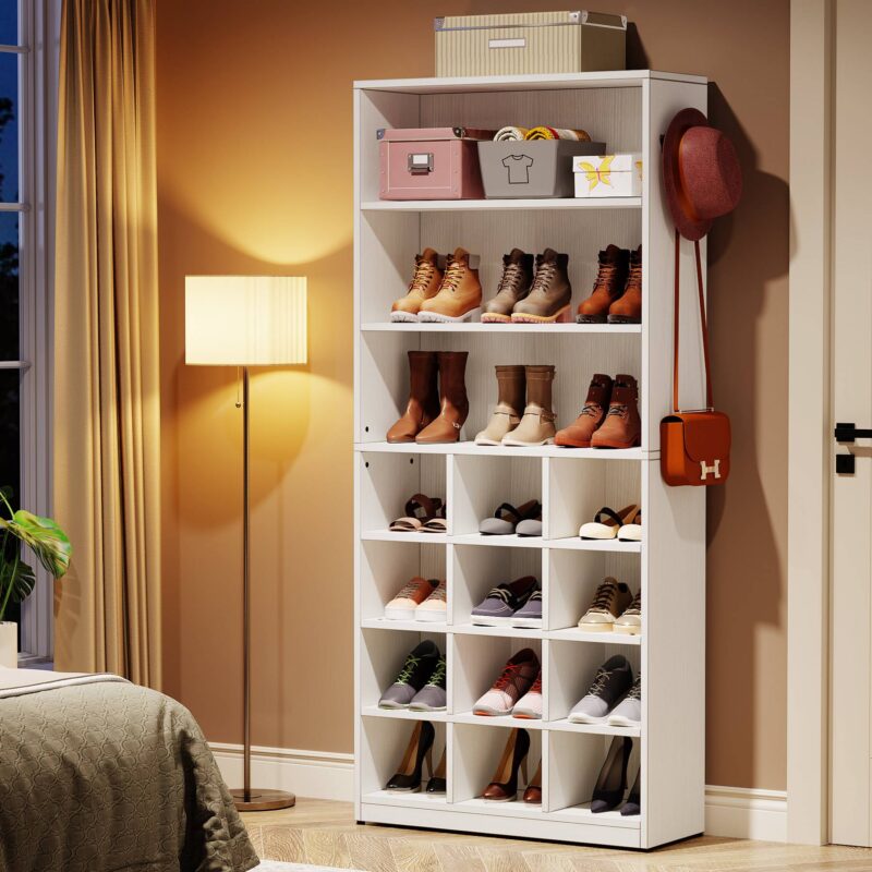 Shoe Cabinet, Freestanding Shoe Rack with Side Hooks - Image 3