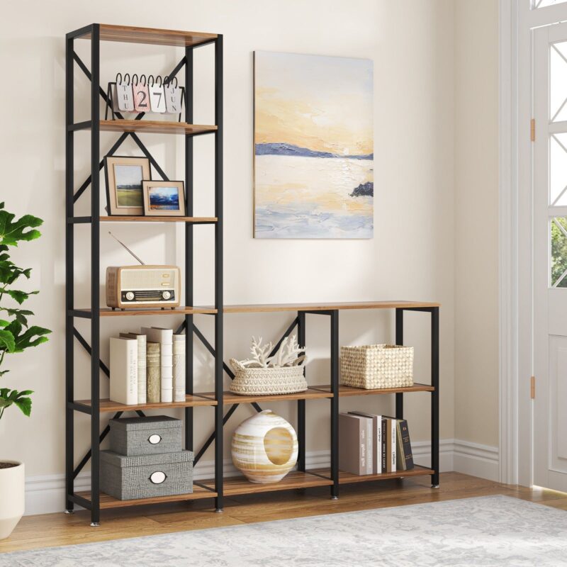 9 Shelves Bookshelves, Industrial Ladder Corner Etagere Bookcase