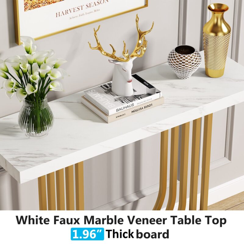 Console Table, 39" Faux Marble Entryway Sofa Table with U-Shaped Base - Image 6