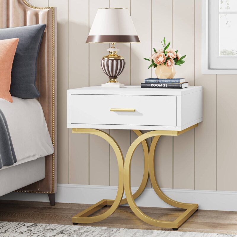 Nightstand, Industrial Bedside Table End Table with Drawer