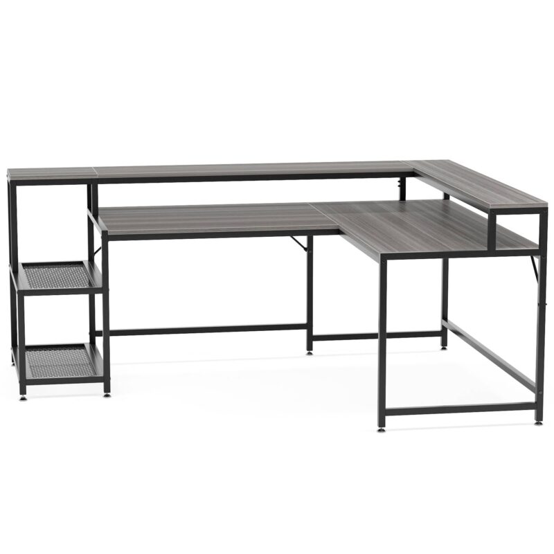 L-Shaped Desk, 69" Reversible Corner Desk with Monitor Stand & Storage Shelf - Image 9