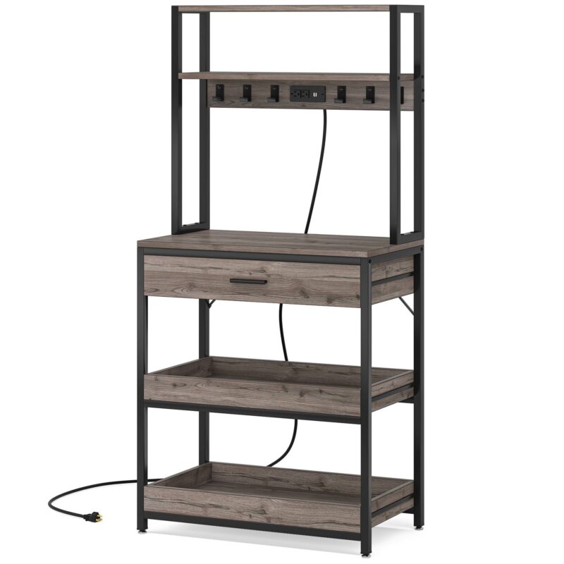 5-Tier Kitchen Baker's Rack with Power Outlets, Drawer & Sliding Shelves - Image 9