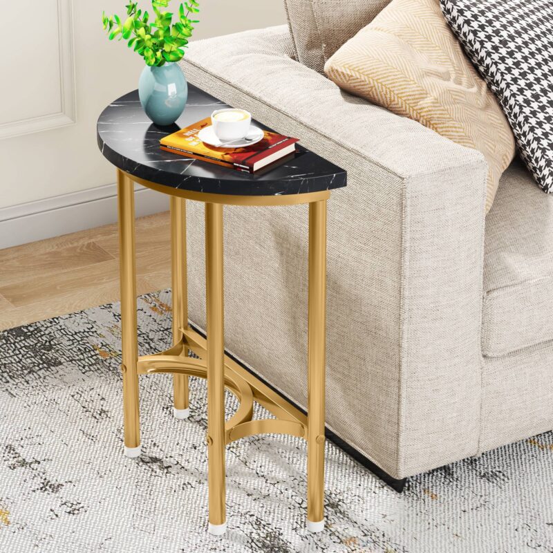 End Table, 20'' Half Round Faux Marble Side Table - Image 8