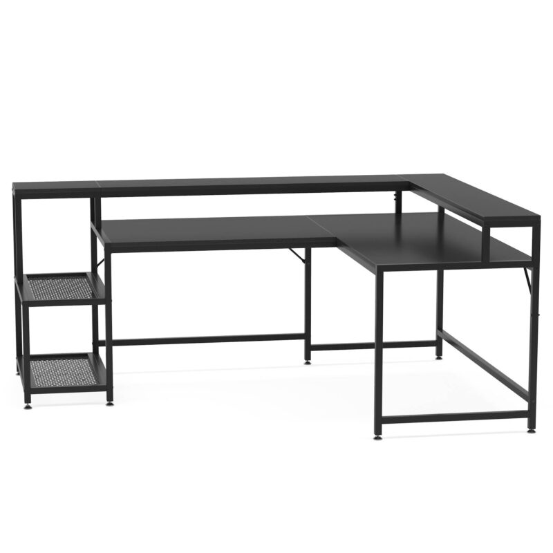 L-Shaped Desk, 69" Reversible Corner Desk with Monitor Stand & Storage Shelf - Image 11