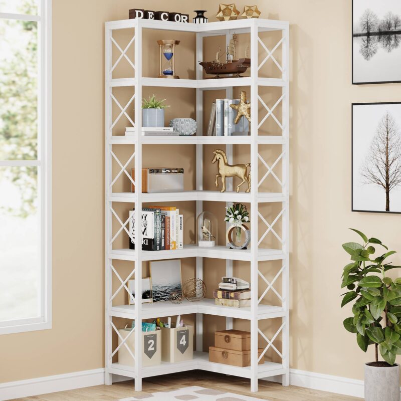 Corner Bookshelf, 7-Tier Tall Corner Bookcase Storage Display Rack - Image 8