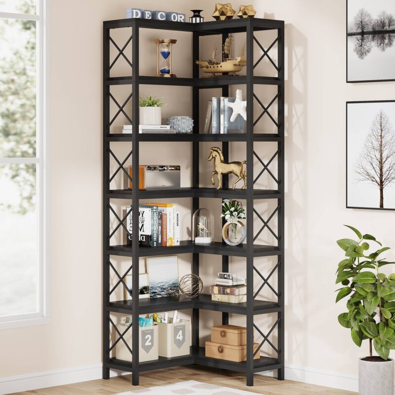 Corner Bookshelf, 7-Tier Tall Corner Bookcase Storage Display Rack - Image 10