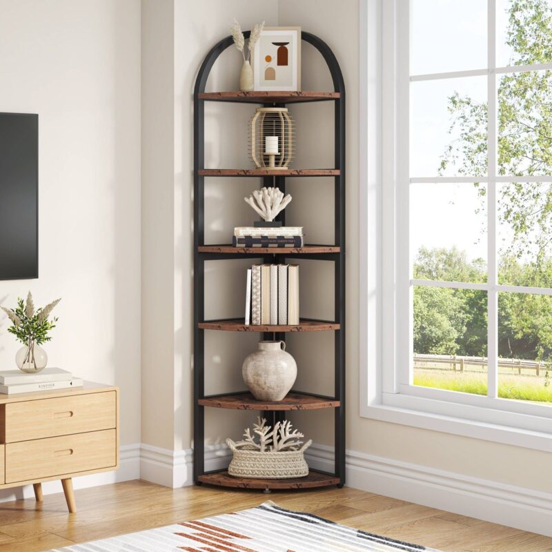 6 Tier Corner Shelf, 71 inch Tall Corner Bookshelf for Small Space