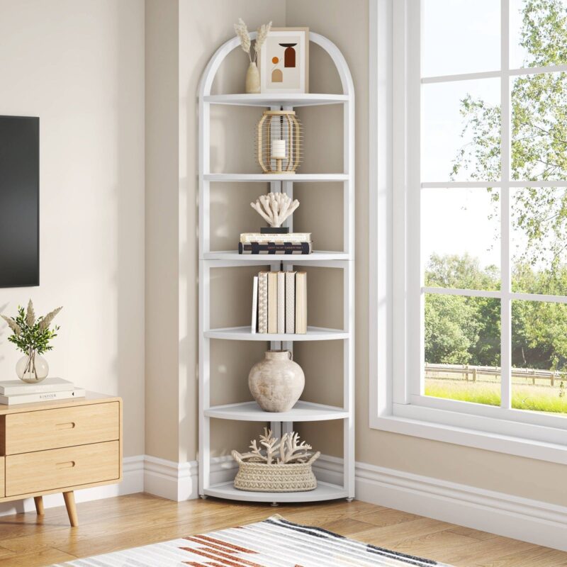 6 Tier Corner Shelf, 71 inch Tall Corner Bookshelf for Small Space - Image 7